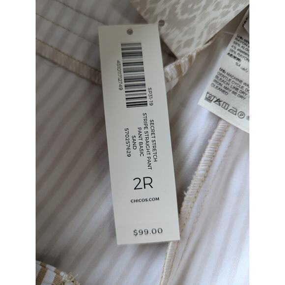 Chico's Pants Secret Stretch Striped Sand White Size 2 Womens Large Office‎ New - Picture 4 of 8